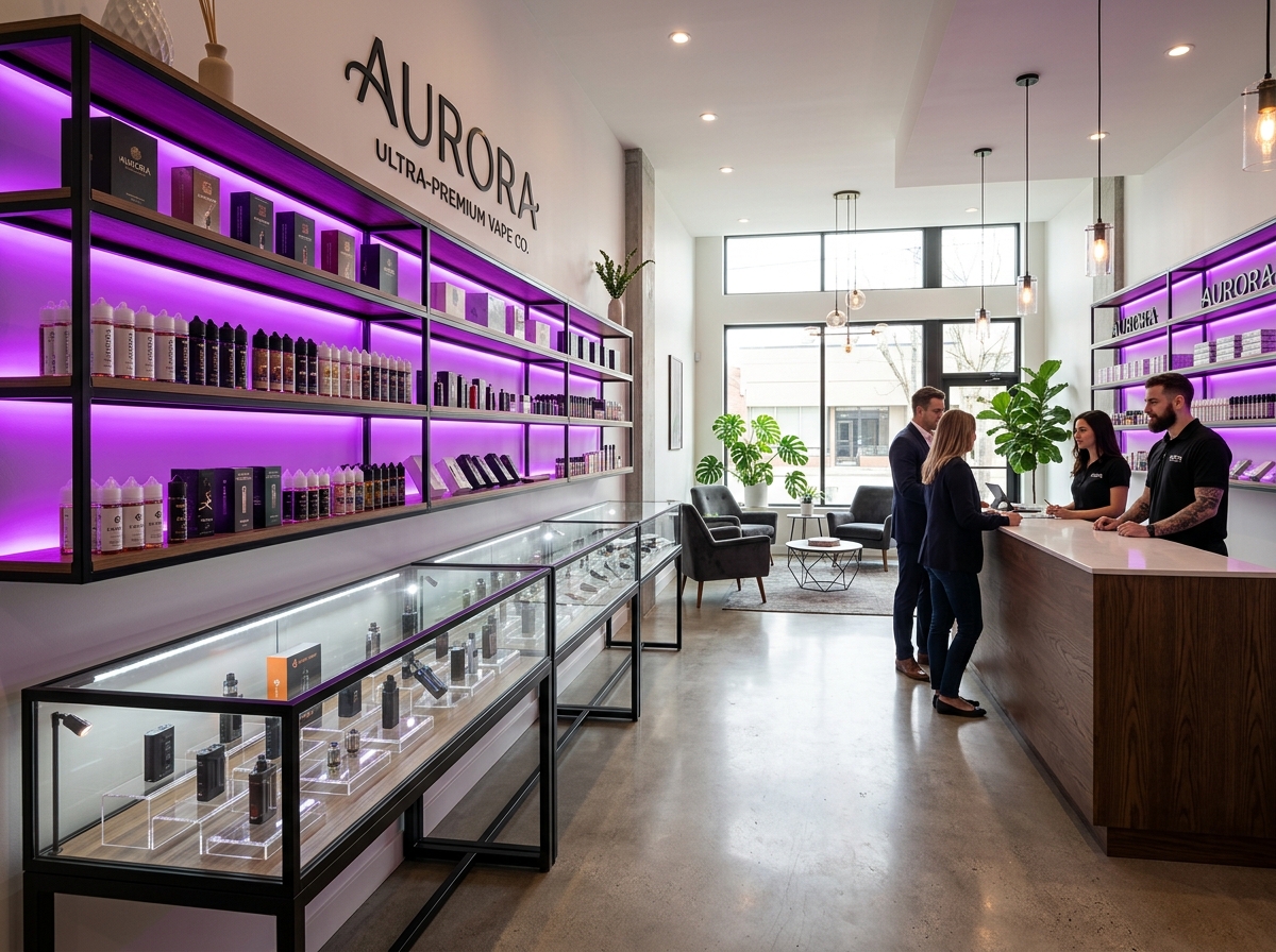 Interior view of Innovated Vapors clean retail store layout
